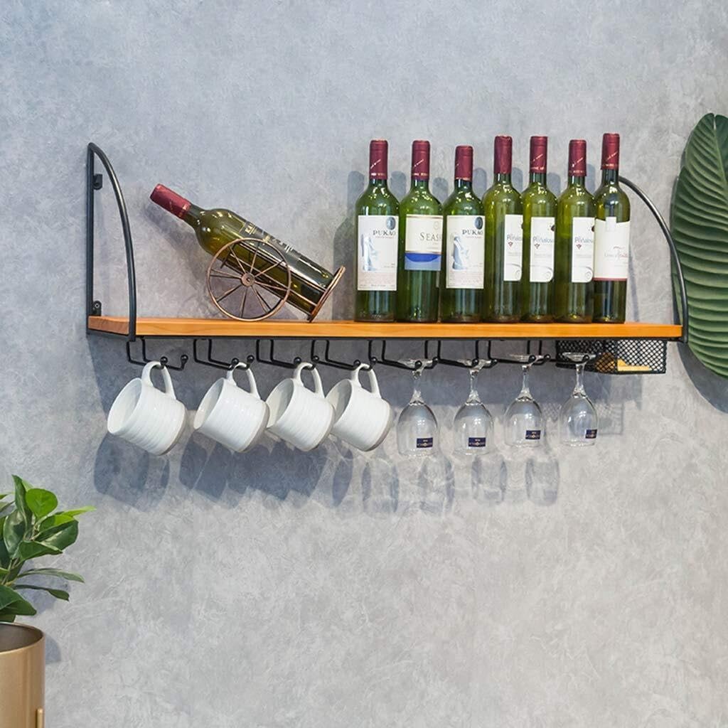 Industrial Style Wall Mounted Wine Rack Organizer - Black 100CM