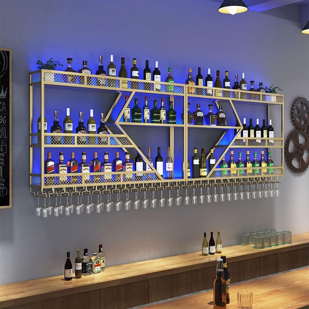LED Wall Mounted Wine Rack with Light - Gold