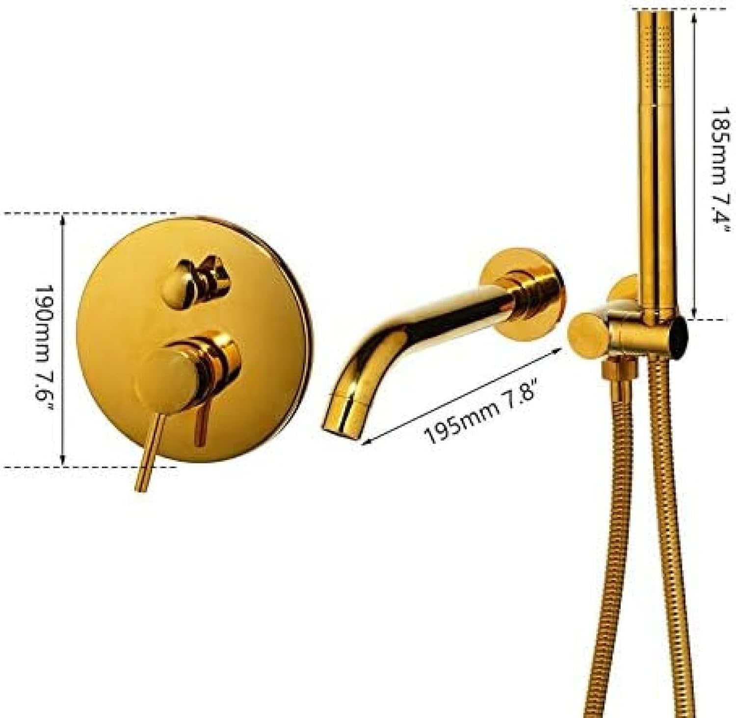 TECKI Brushed Gold Brass Bathroom Shower Set
