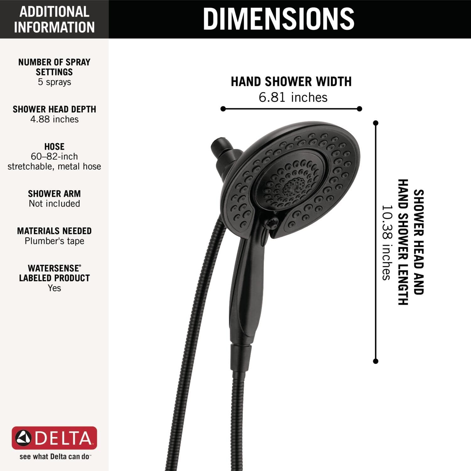 Delta In2ition 2-in-1 Dual Shower Head with Handheld Matte Black