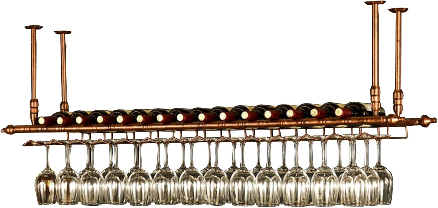 Ceiling Hanging Bar Wine Rack with Glass Holder