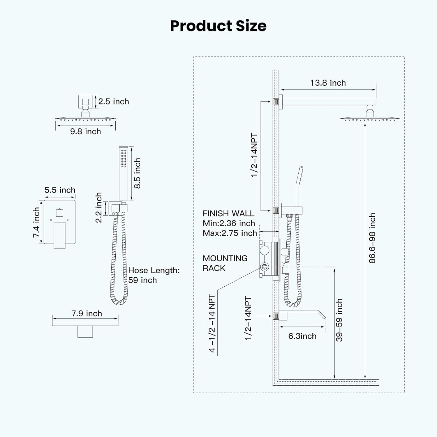 Gotonovo 10 Inch Rain Shower Faucet System with Matte Black Finish