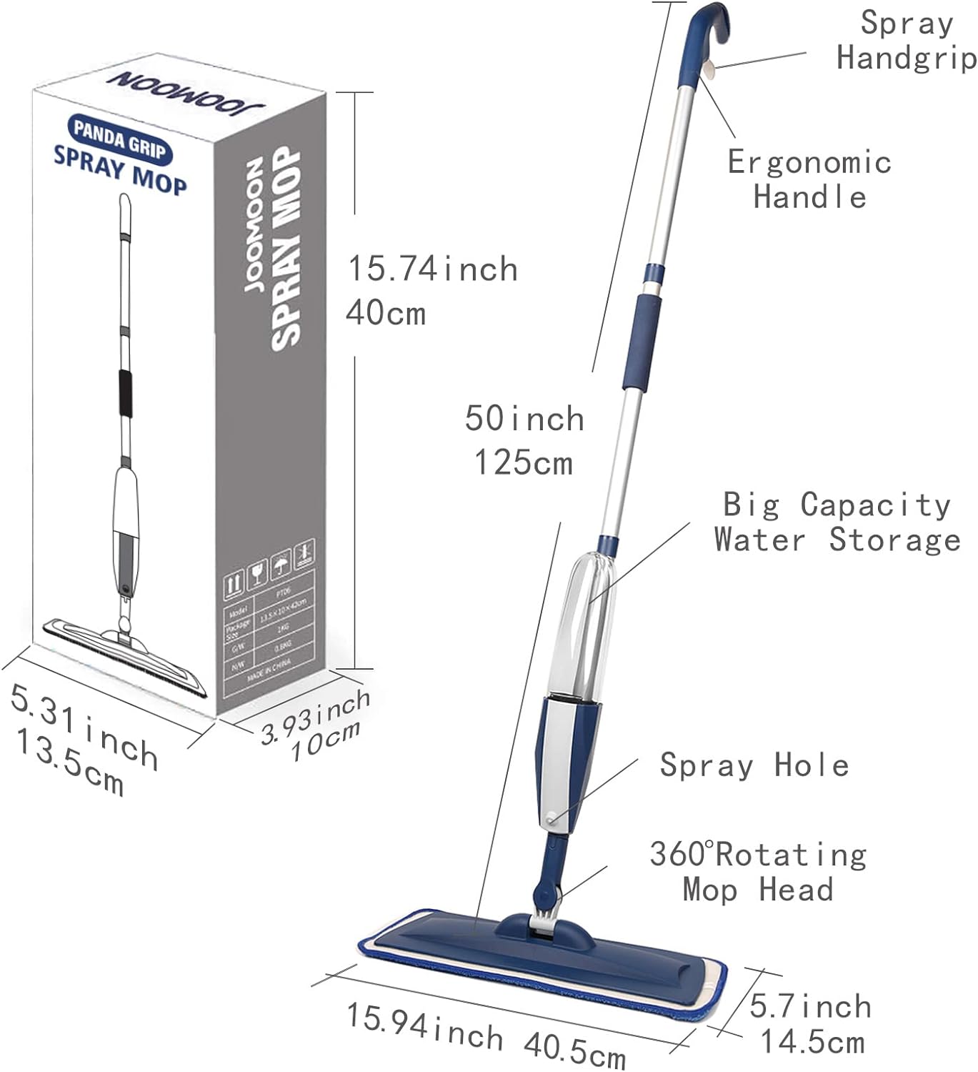 Panda Grip Wet Spray Mop with 14 oz Refill and 3 Microfiber Pads