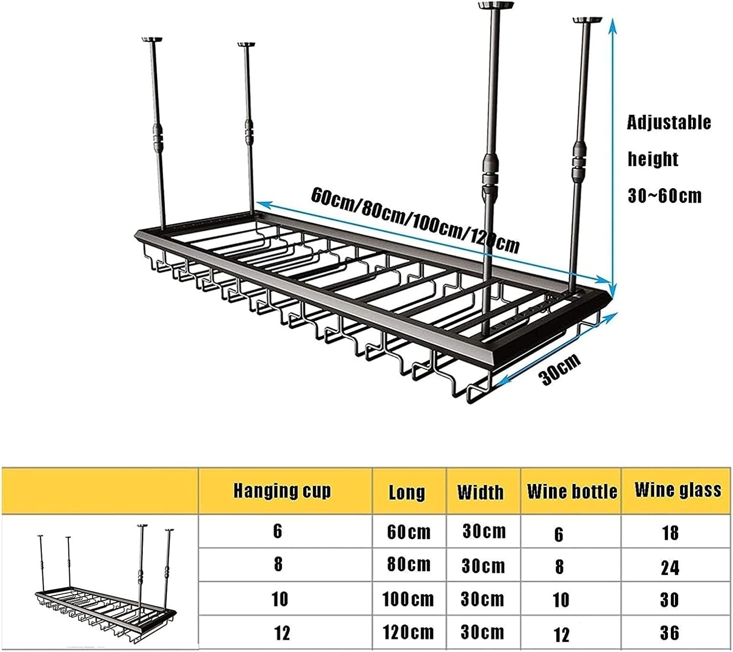 Adjustable Iron Wine Rack with Safety Slot - 80cm Wall-Mounted