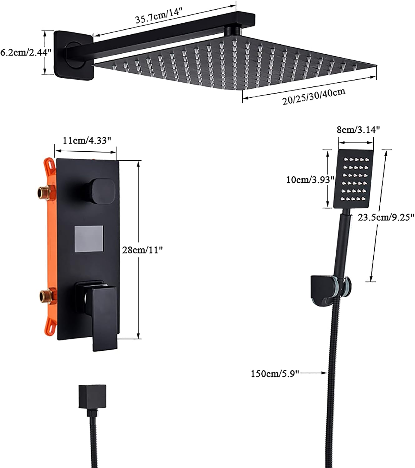 Wall Mounted Matte Black Shower Combo Set with LED Digital Display