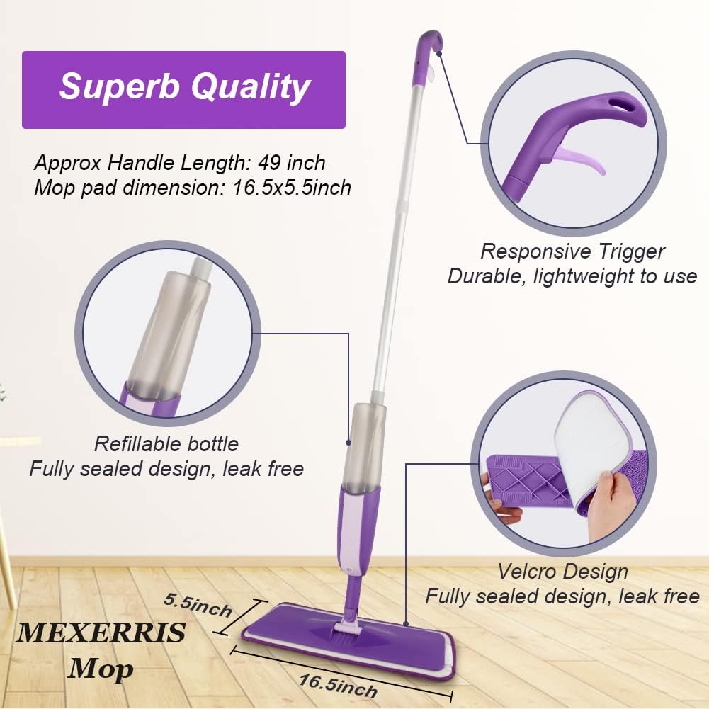 MEXERRIS Spray Mop with 3 Pads Refills for Wood Floor Cleaning