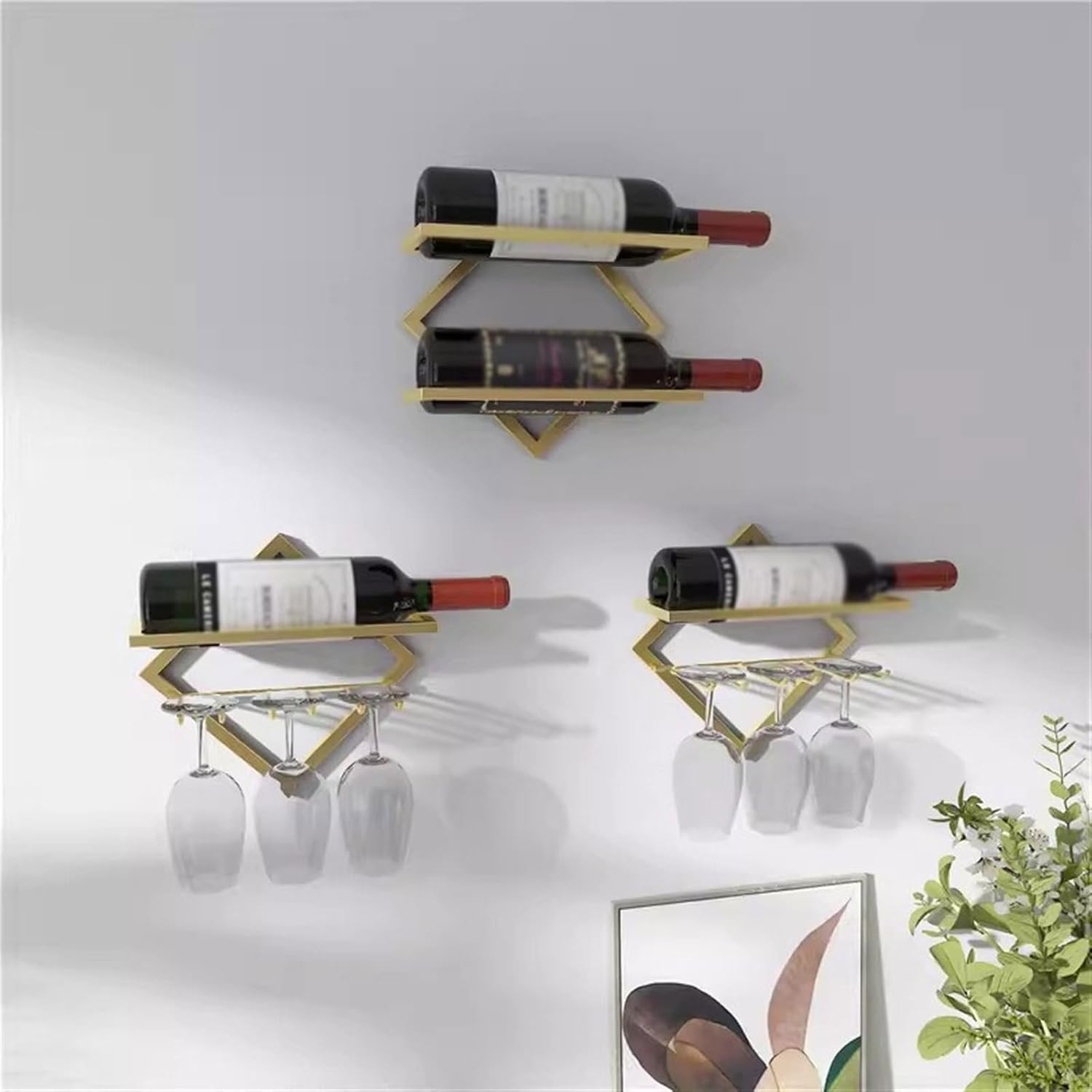 Wall-Mounted Wine Rack with 3D Design and 3 Layers