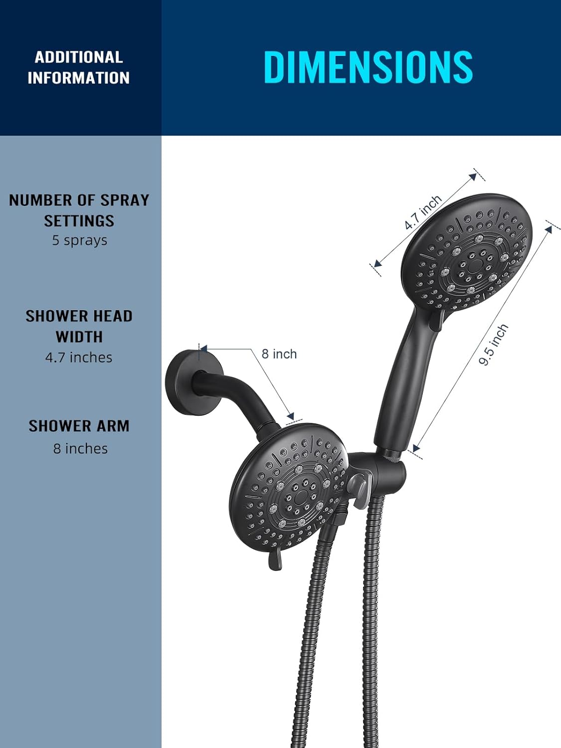 Cobbe 48-Setting 3-Way Shower Head Combo - Black 1