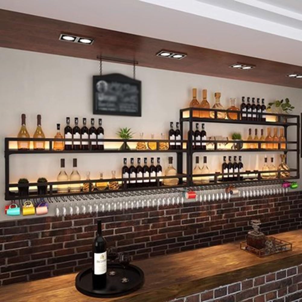 SilteD Wall-Mounted Wine Rack with LED Industrial Style