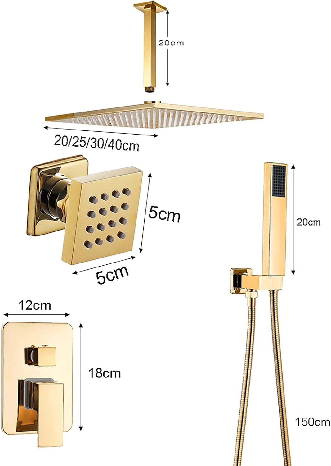 Gold Shower Faucet Set with 6 Body Spray Jets