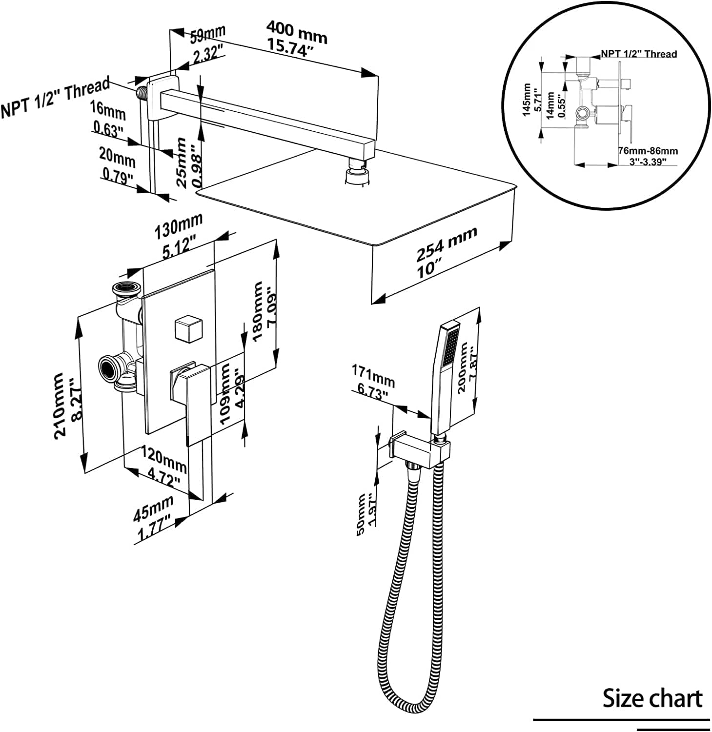 Dlvsoby 10 Inch Wall Mounted Rain Shower System