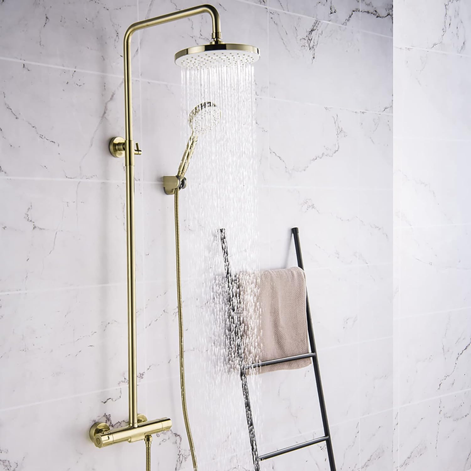 10 Inches Brushed Gold Shower Combo Set with Rainfall Handheld and Tub Tap