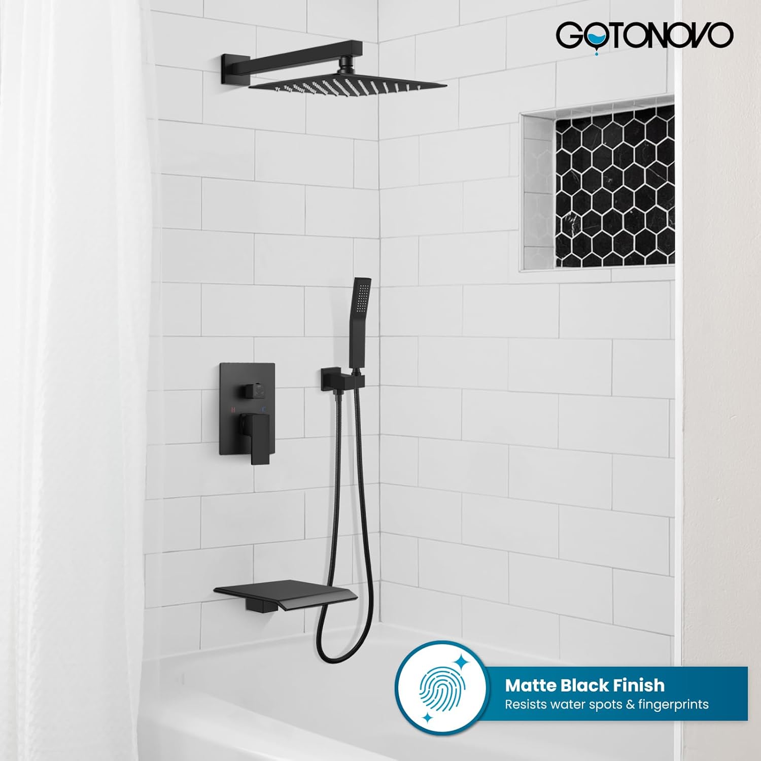 Gotonovo 10 Inch Rain Shower Faucet System with Matte Black Finish