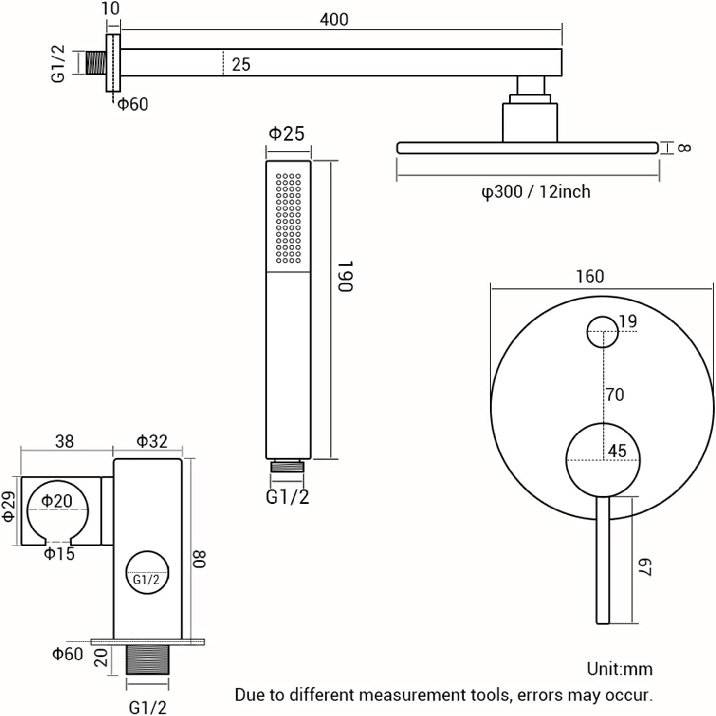 Brushed Rose Gold Rain Mixer Shower Combo Set