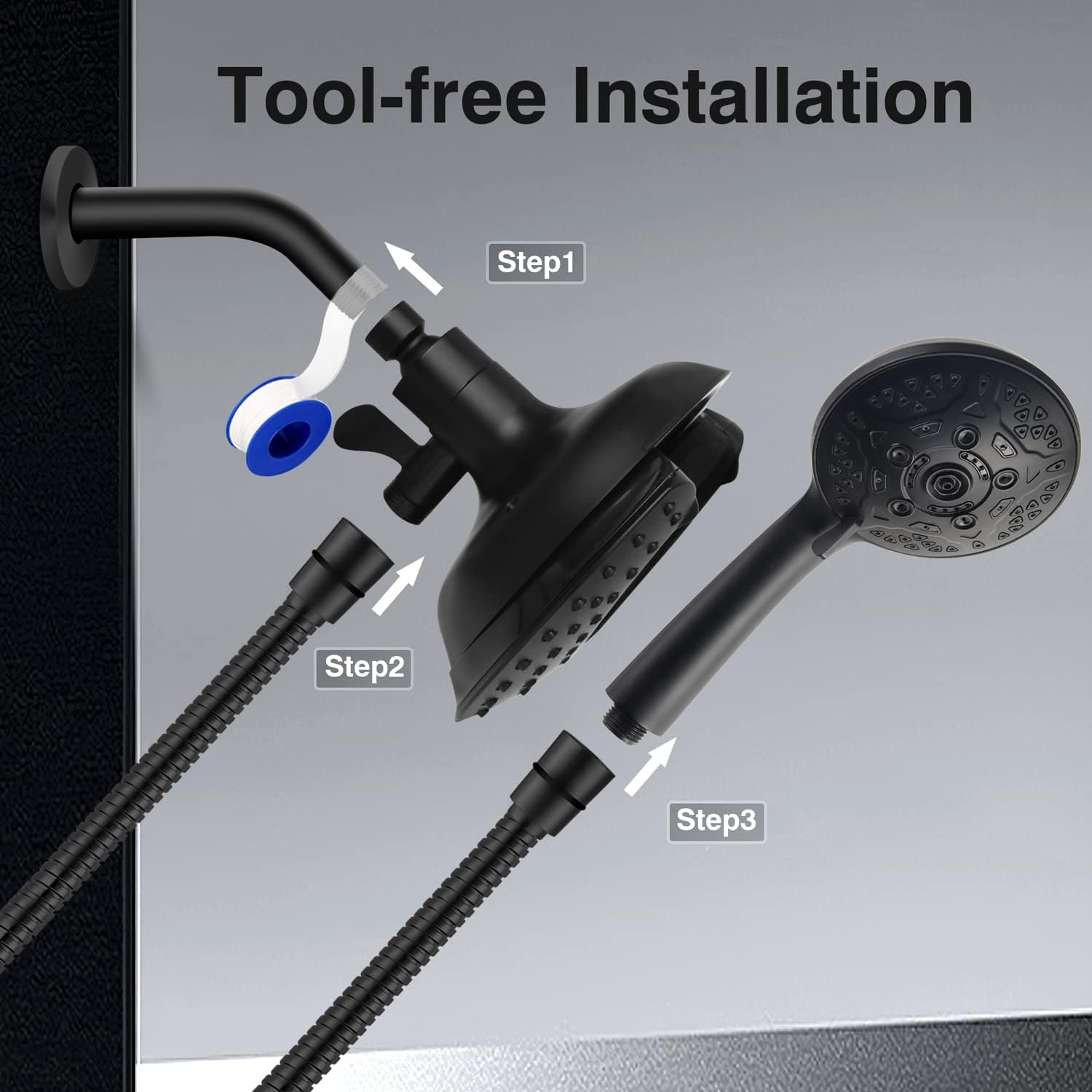 INAVAMZ 2-IN-1 Shower Head Combo with 60 Hose and 10 Settings