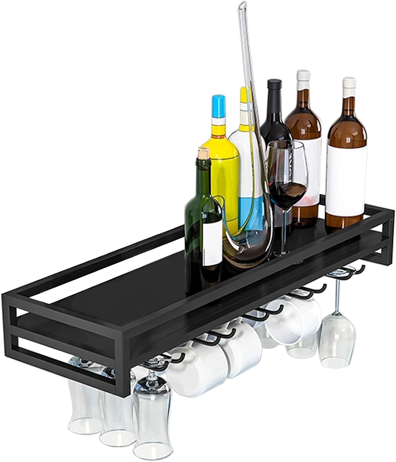 Whalebee Wall Mounted Wine Glass Rack 5 Rows Black