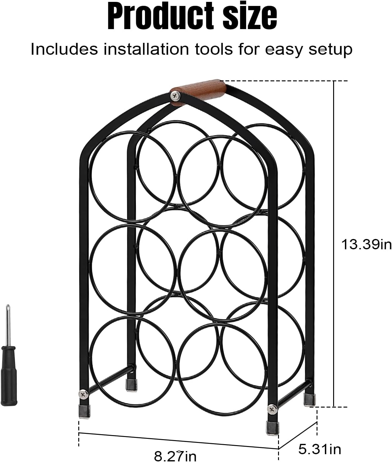 Tocemei 6-Bottle Tabletop Wine Rack Black