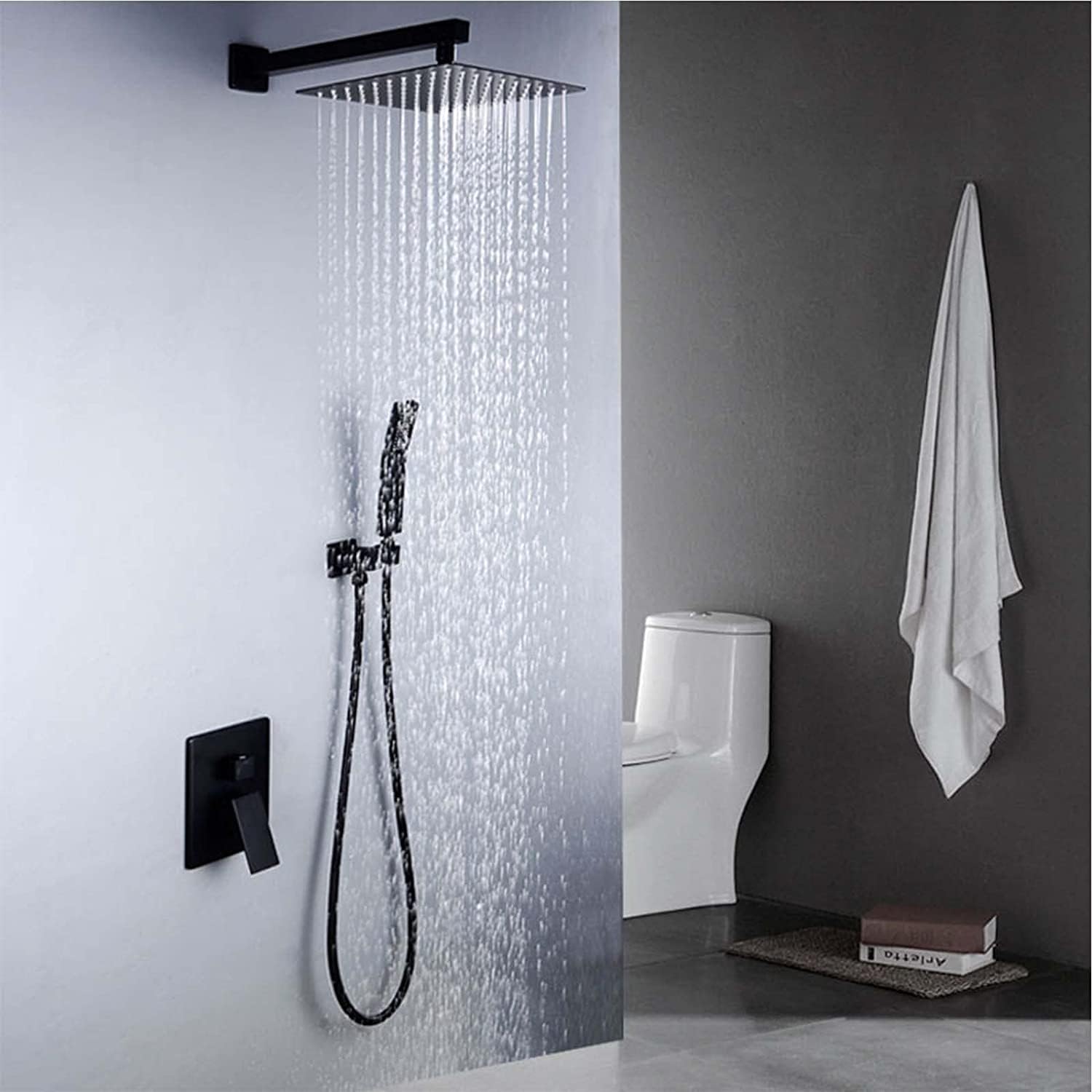 Black Rainfall Shower System with Handheld and Rain Head