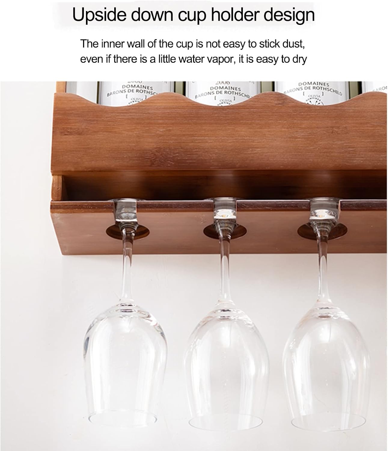 Wooden Wall-Mounted Wine Rack Display Stand with Bamboo Design