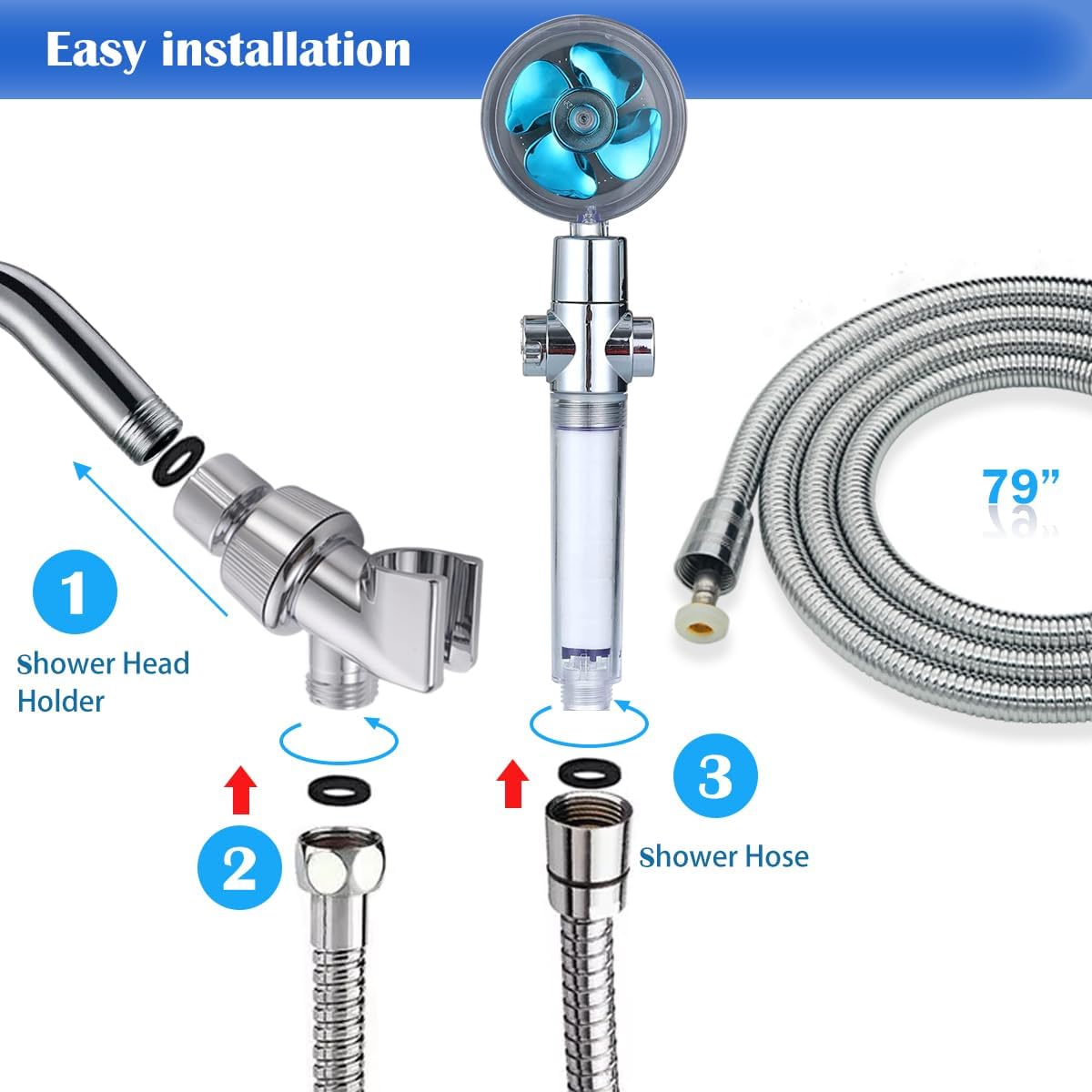High Pressure Turbo Fan Shower Head with 79 Inch Hose and Bracket