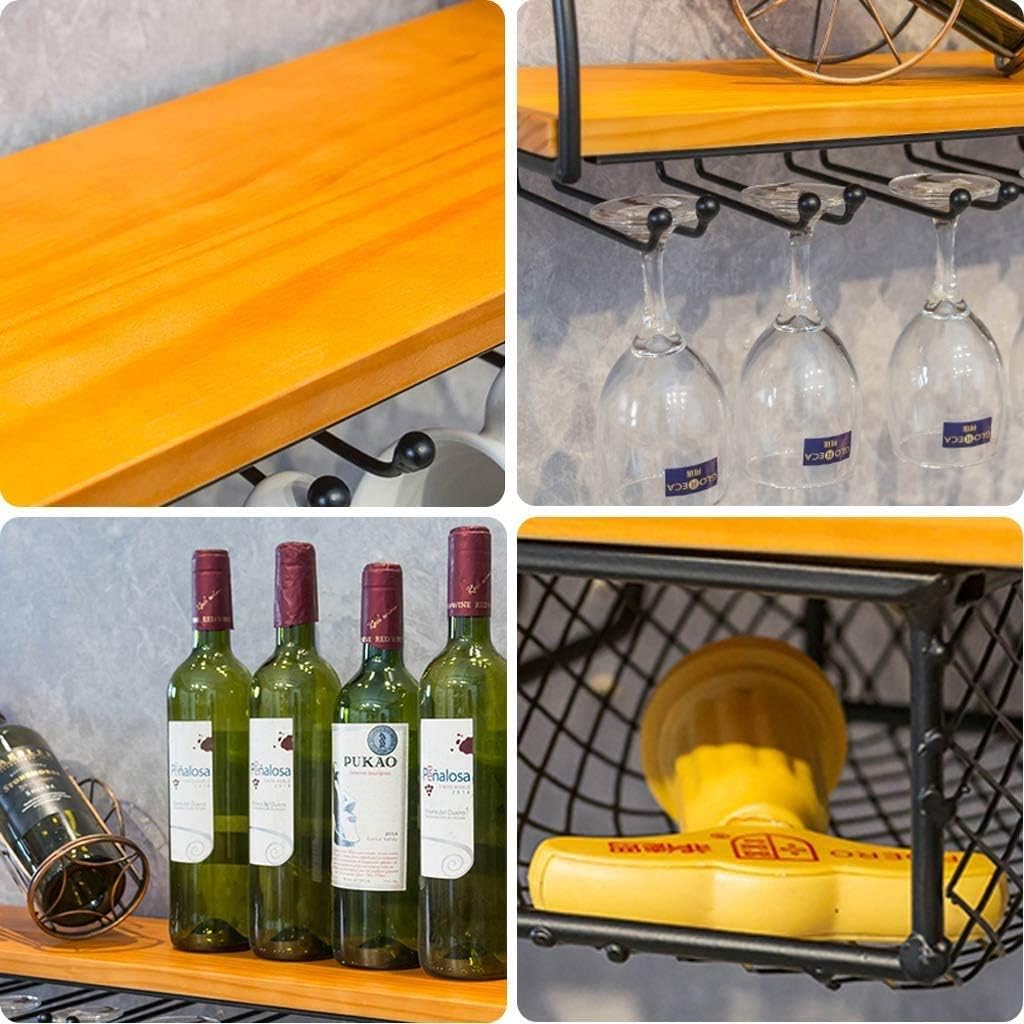 ZJDYDY Wall Mounted Wine Racks - Rustic Metal Wood Storage Organizer
