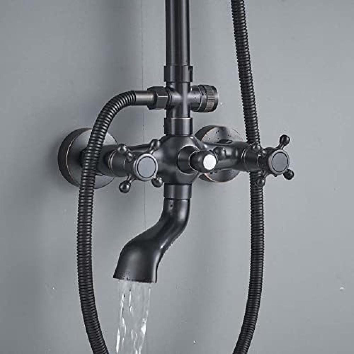 TECKI Dual Handle Bath Shower Set Black Brass 8 Rainfall System