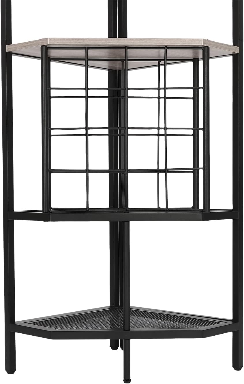 5-Tier Corner Wine Rack with Glass Holders Grey