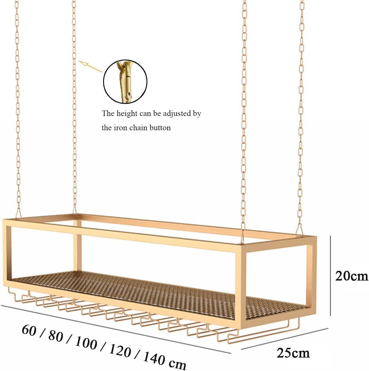 Iron Art Ceiling Wine Rack with Adjustable Chain and Glass Storage