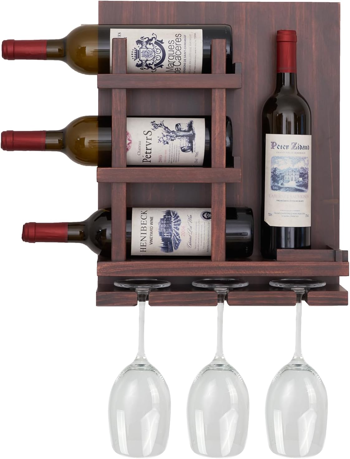 Stylish Wall-Mounted Wine Rack with 3 Cup Holders
