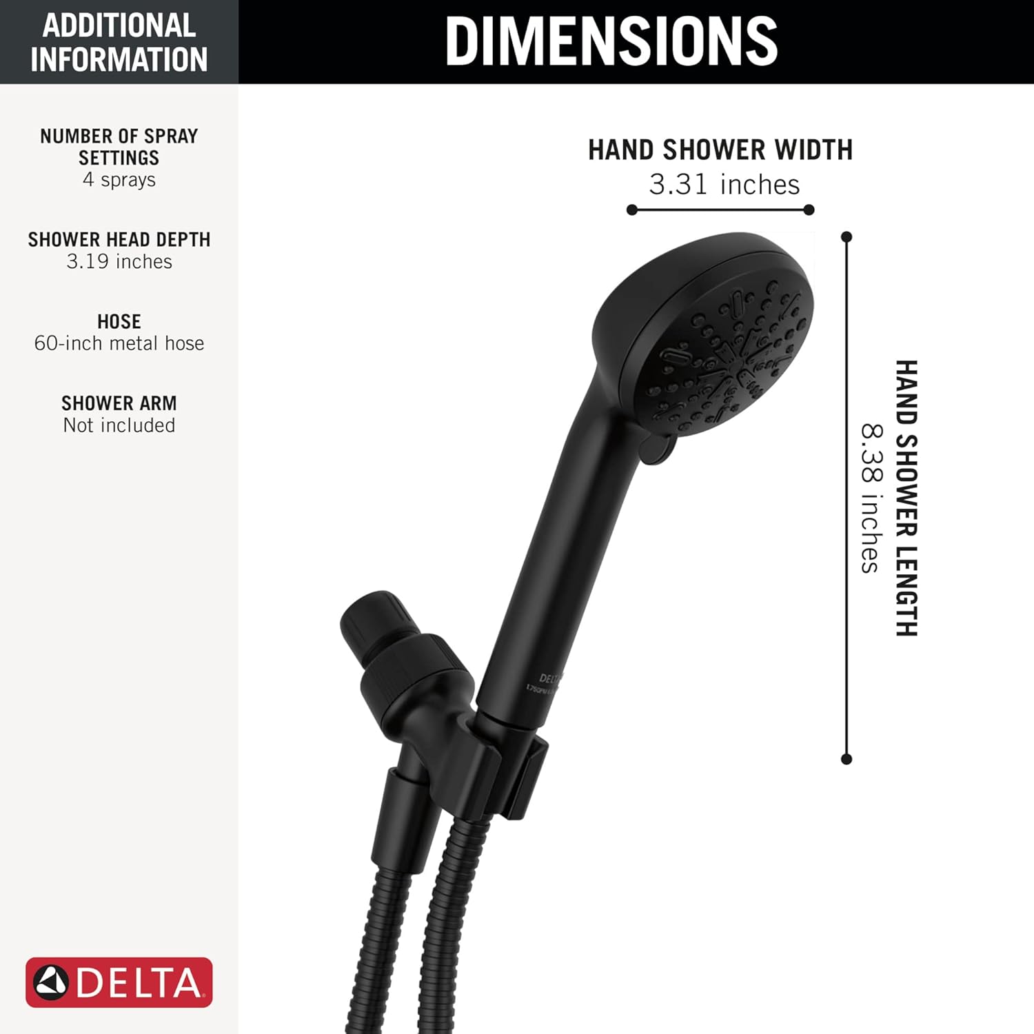 Delta 4-Spray Handheld Shower Head Matte Black