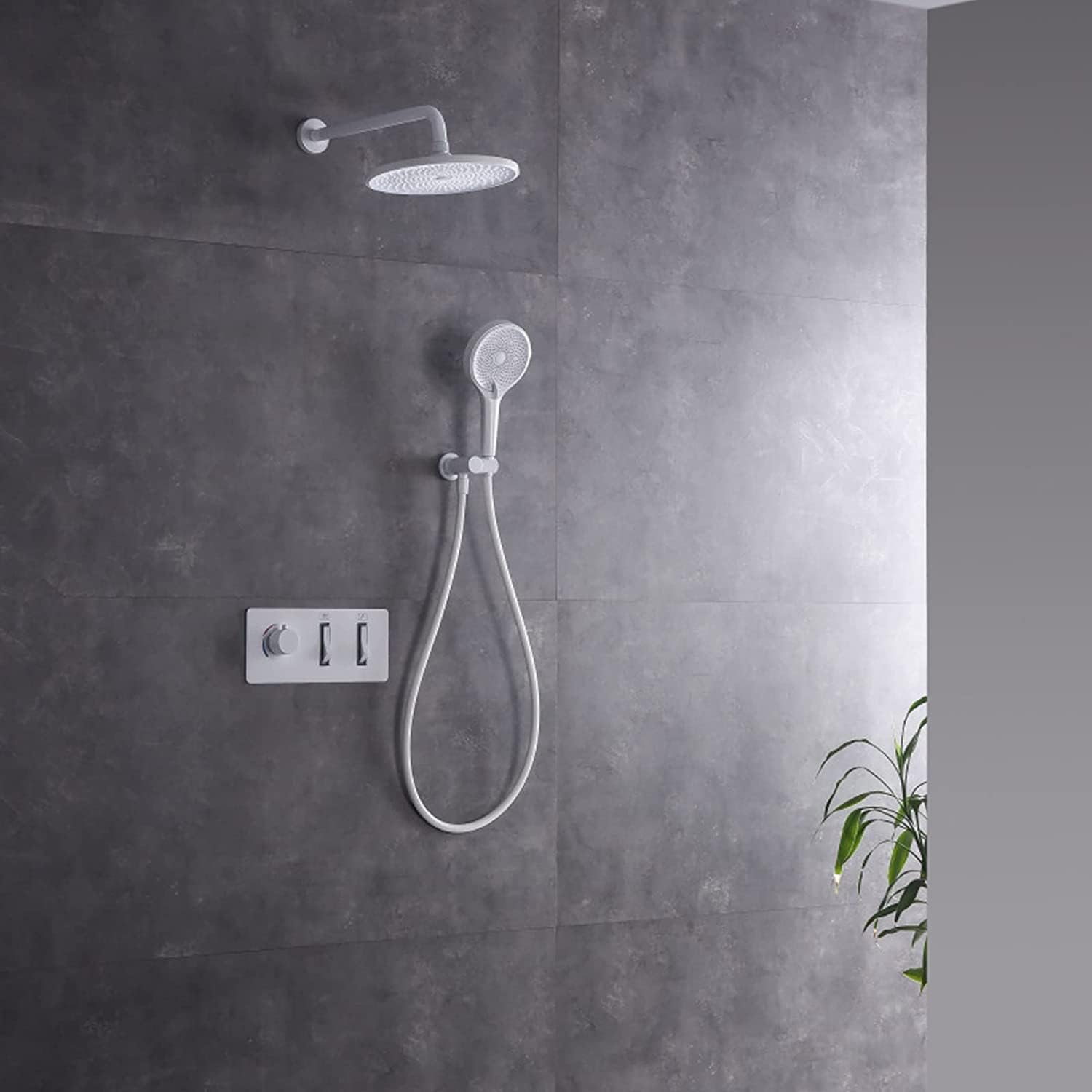 White Wall Mounted Shower Faucet Set with Rain and Handheld Heads