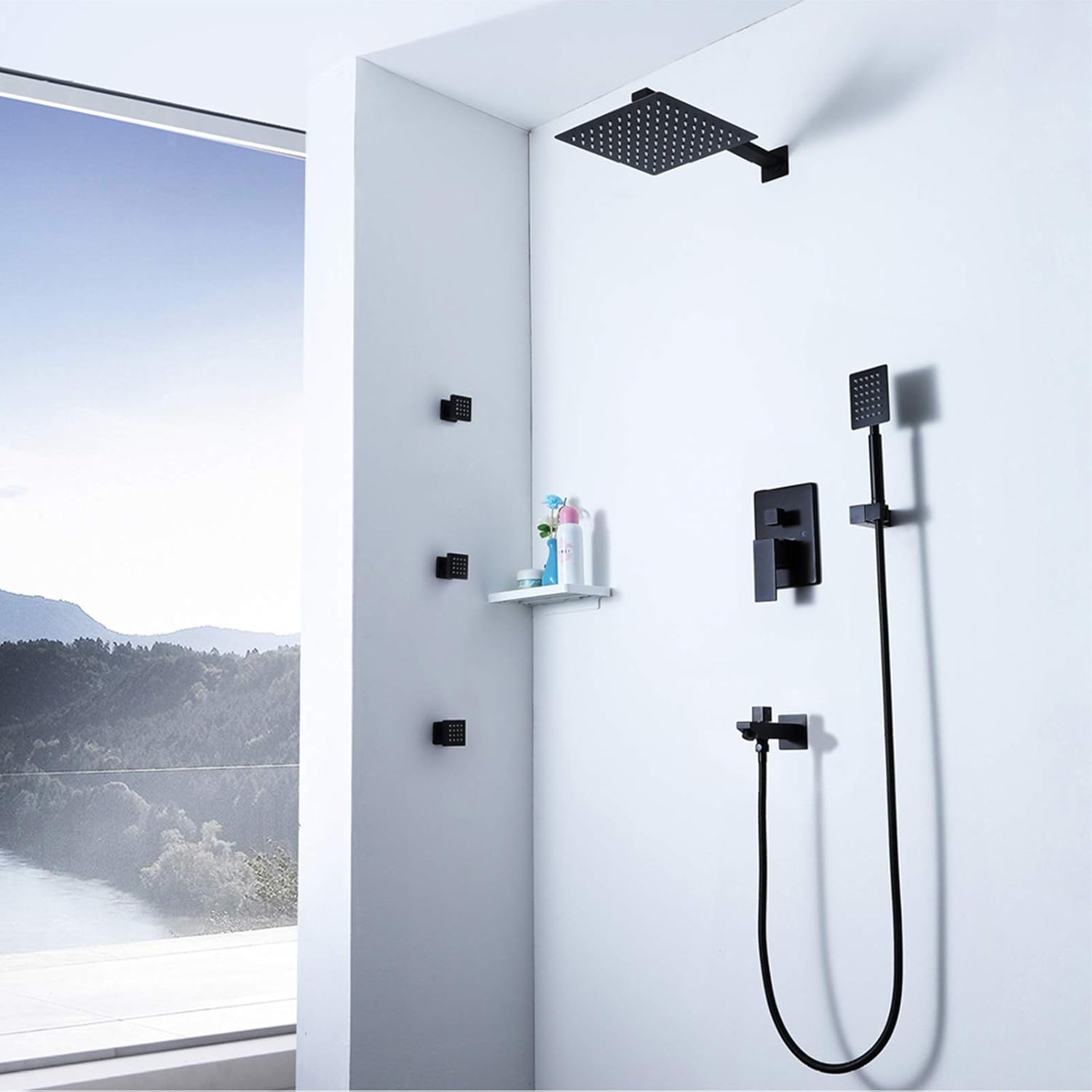 Rain Shower System with 10 Inch Square Head and Body Jets