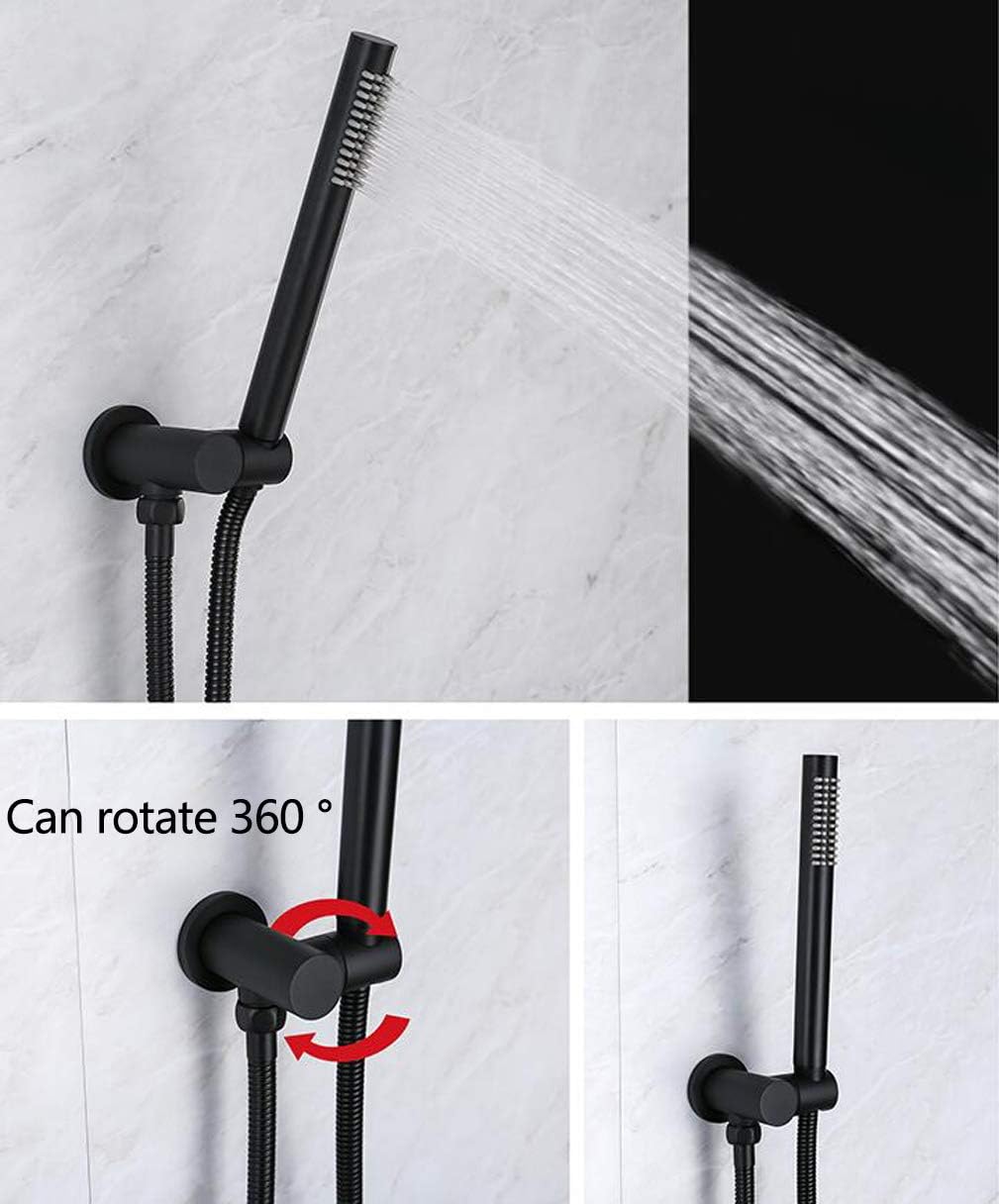 Brass Matte Black Concealed Shower Mixer Set with Rain and Handheld Showers