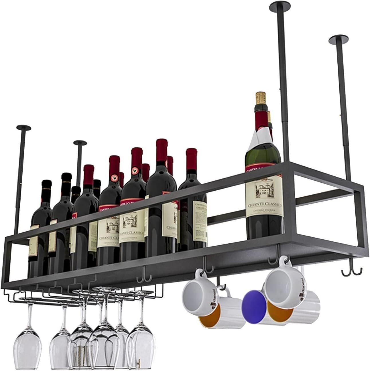 ZJDYDY Black Industrial Wine Rack Ceiling Hanging Holder