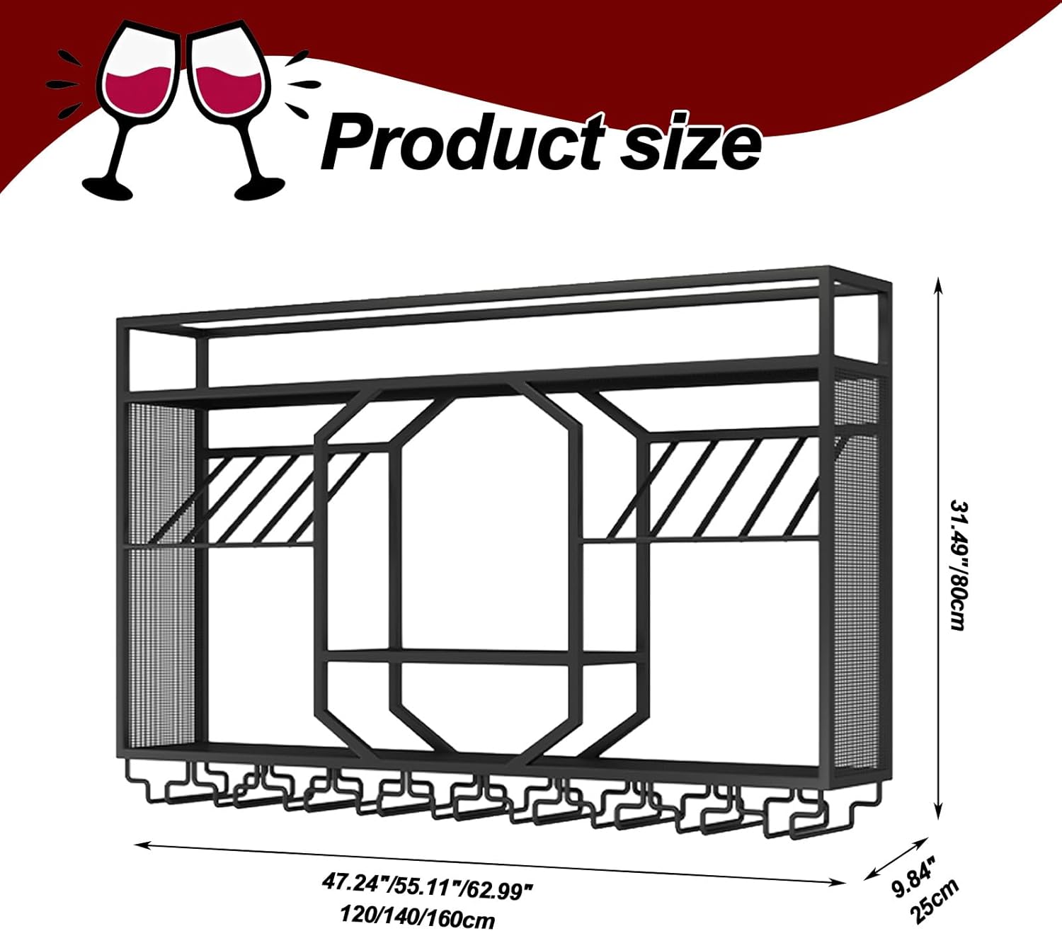 RAJYQODIS 4724in Wall-Mounted Wine Rack with Glass Holder