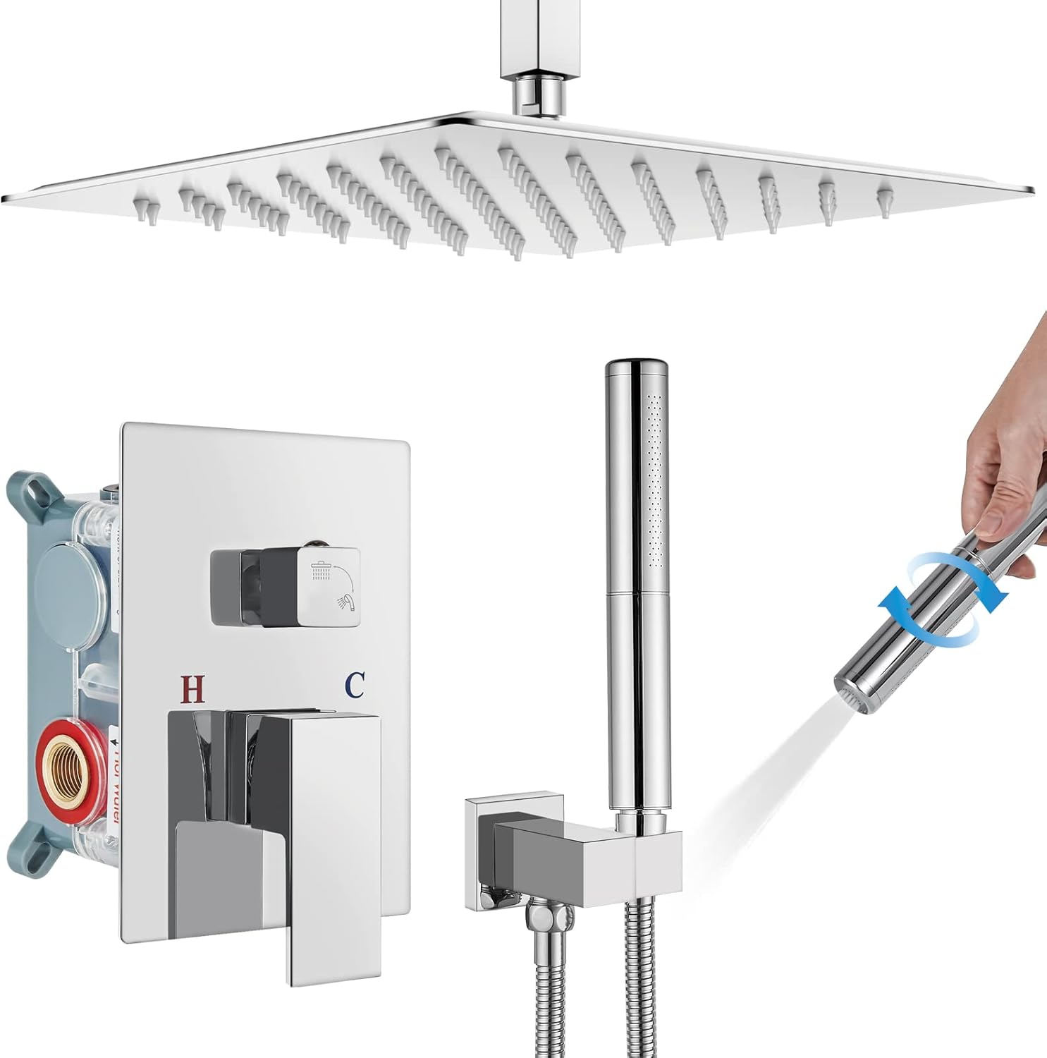 Gotonovo Chrome Polished Ceiling Mount Shower Faucet Set
