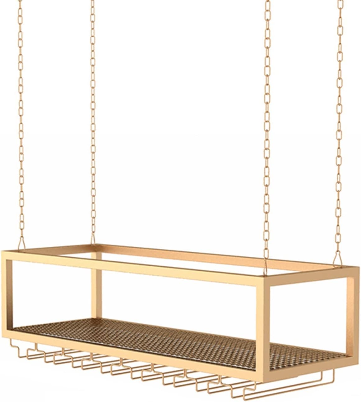 Iron Art Ceiling Wine Rack with Adjustable Chain and Glass Storage