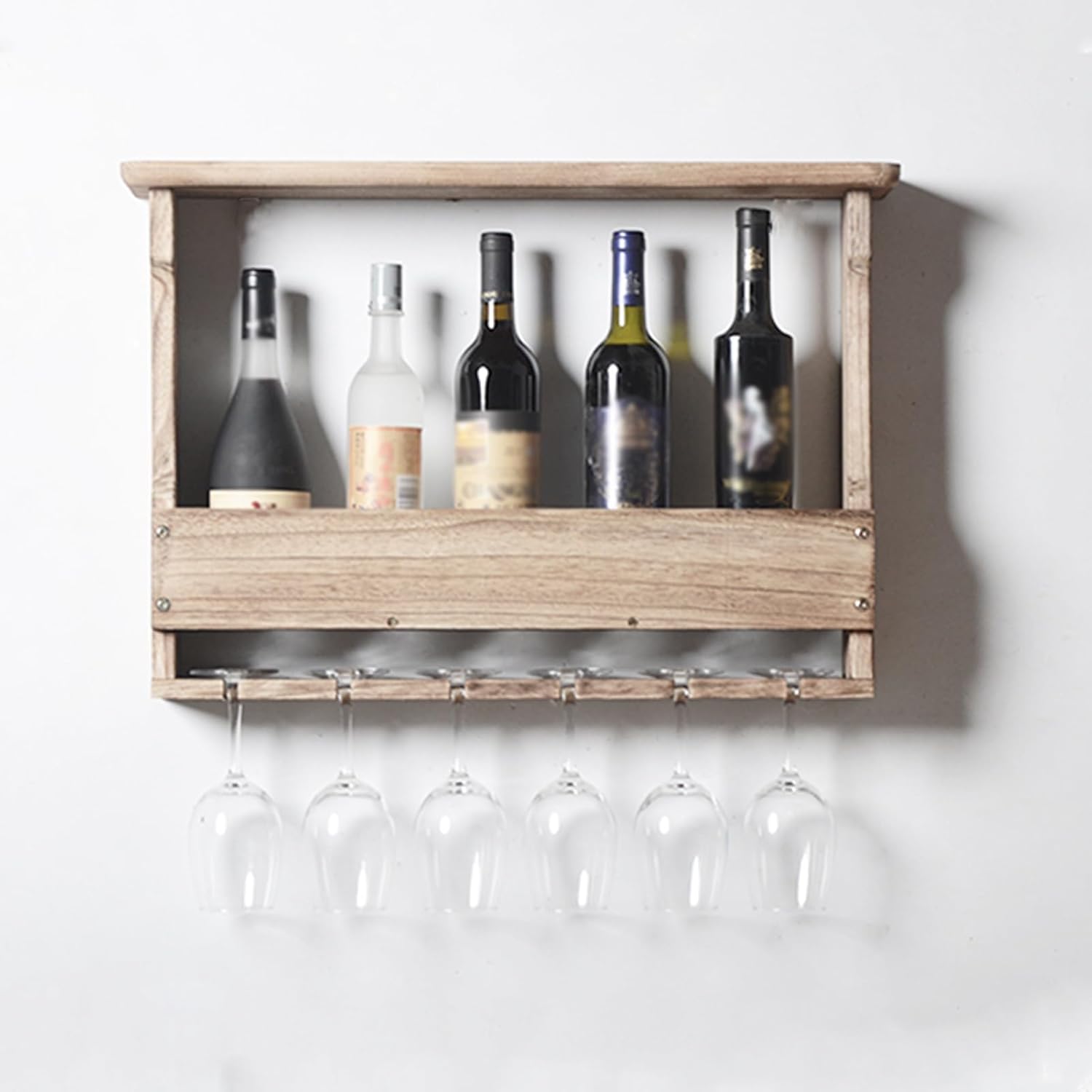 ERICAT Wall Mounted Wood Wine Rack for 6 Bottles