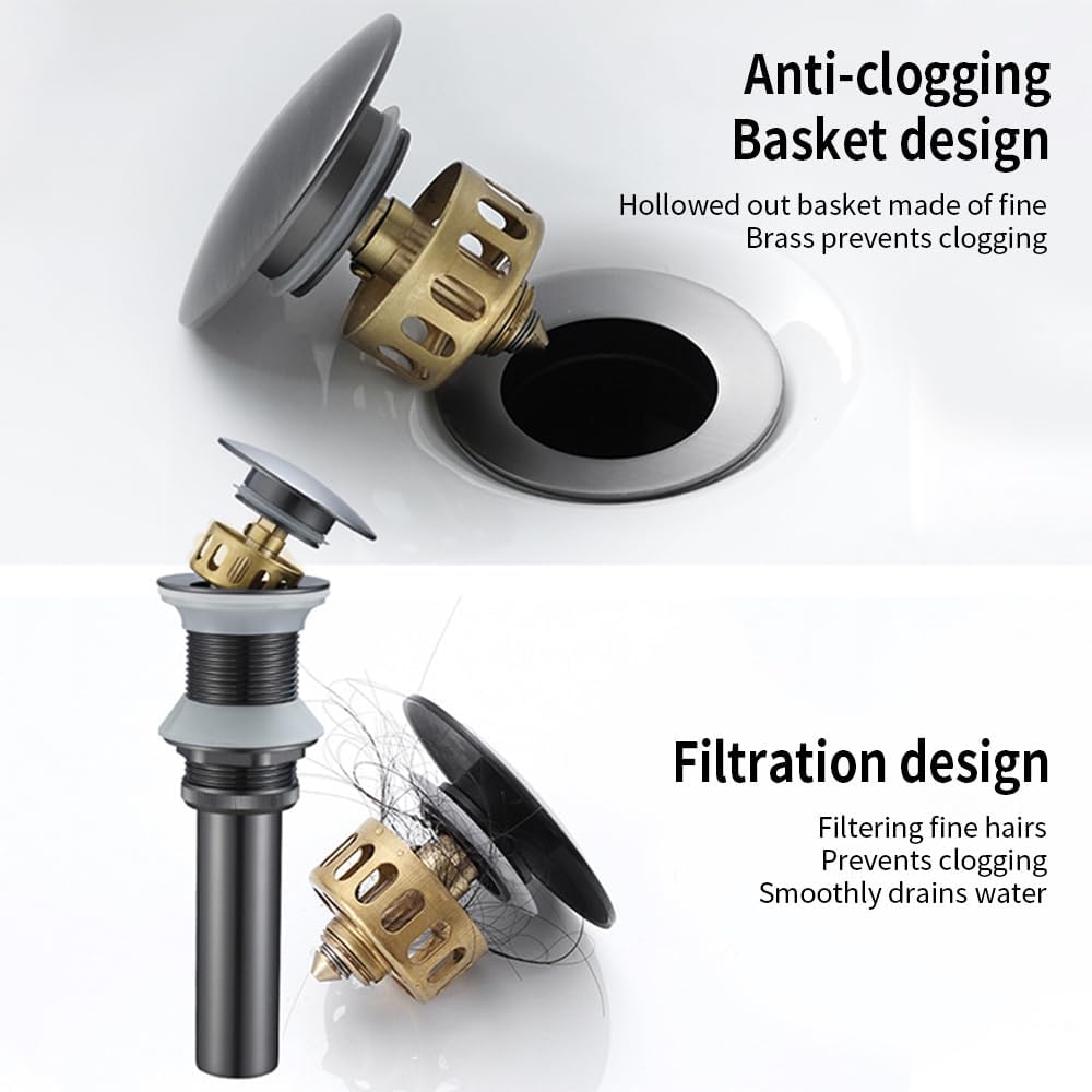 YZZY Vessel Basin Pop-up Drain with Overflow and Hair Catcher