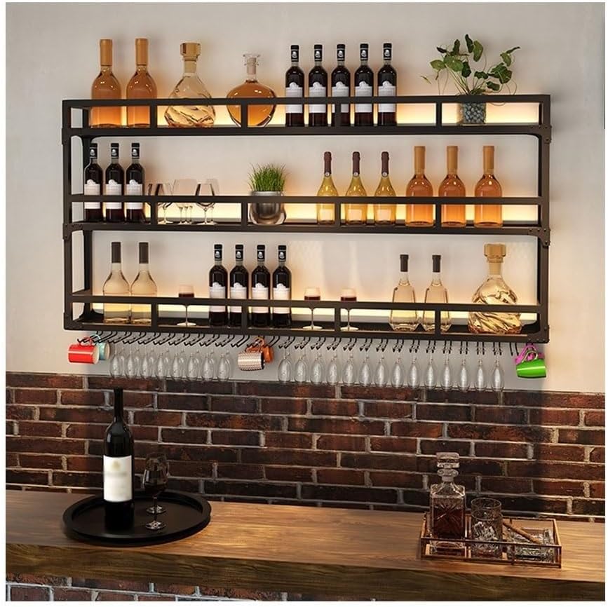 SilteD Wall-Mounted Wine Rack with LED Industrial Style