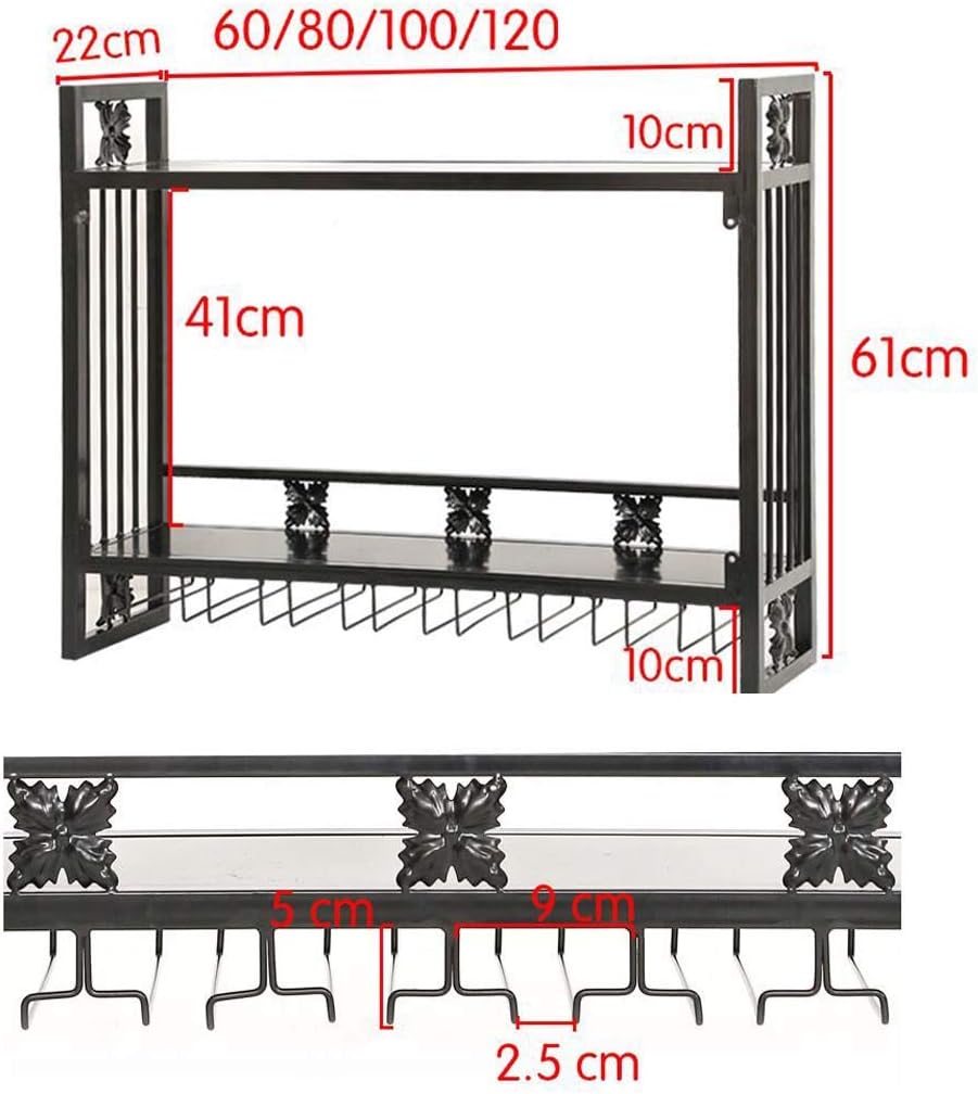 Wall-Mounted Wine Rack with Hooks and Dual Layer Storage