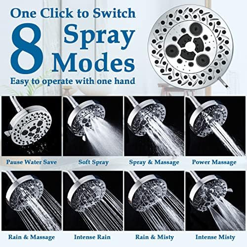 Aiscsc 8 Spray Modes Shower Head with 62 Nozzles