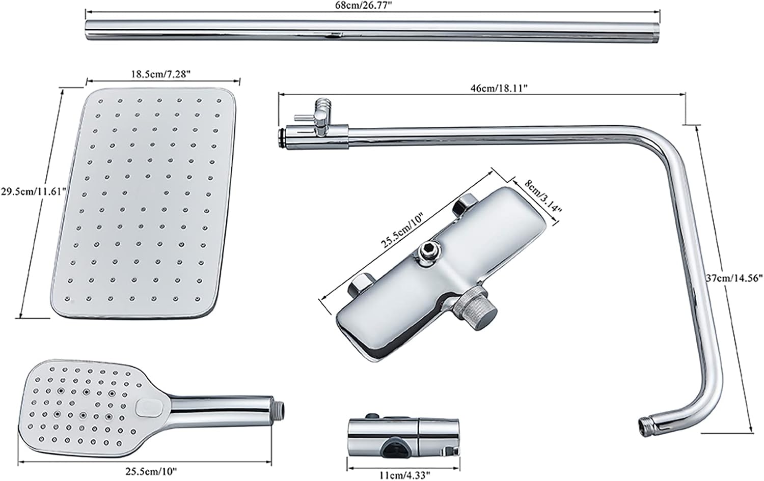 Shower System with 3 Modes and Large Rain Head
