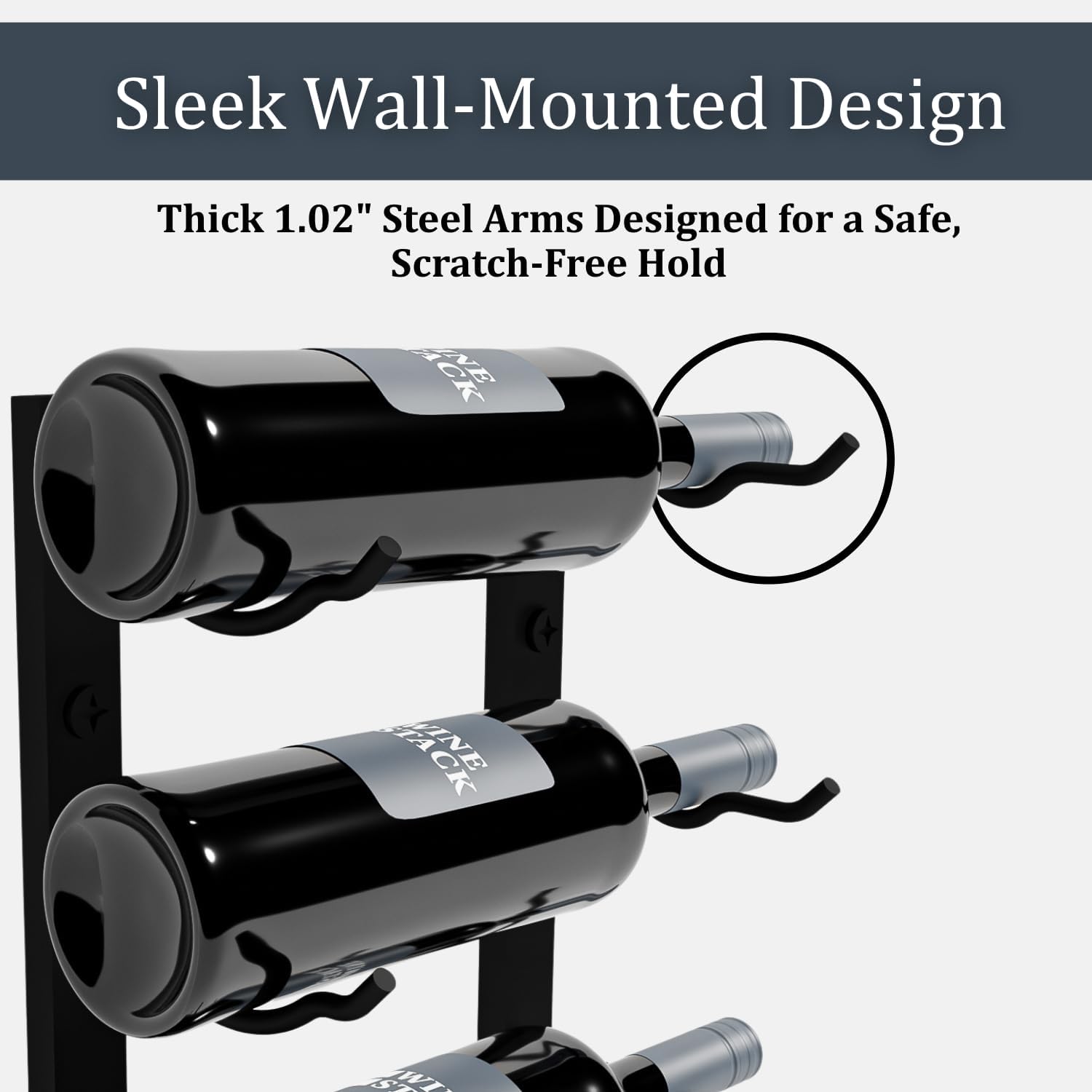 Wine Stack 6-Bottle Black Metal Wall Wine Rack