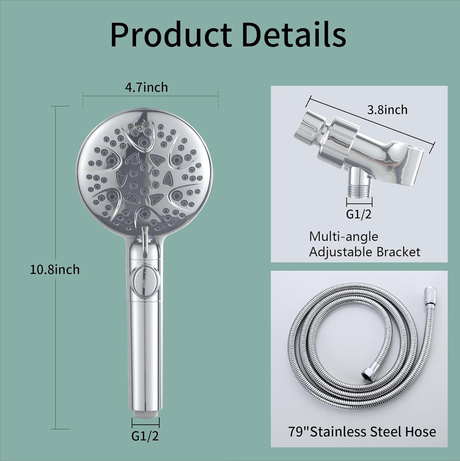 WHZeffect Handheld Shower Head with 8 Spray Settings
