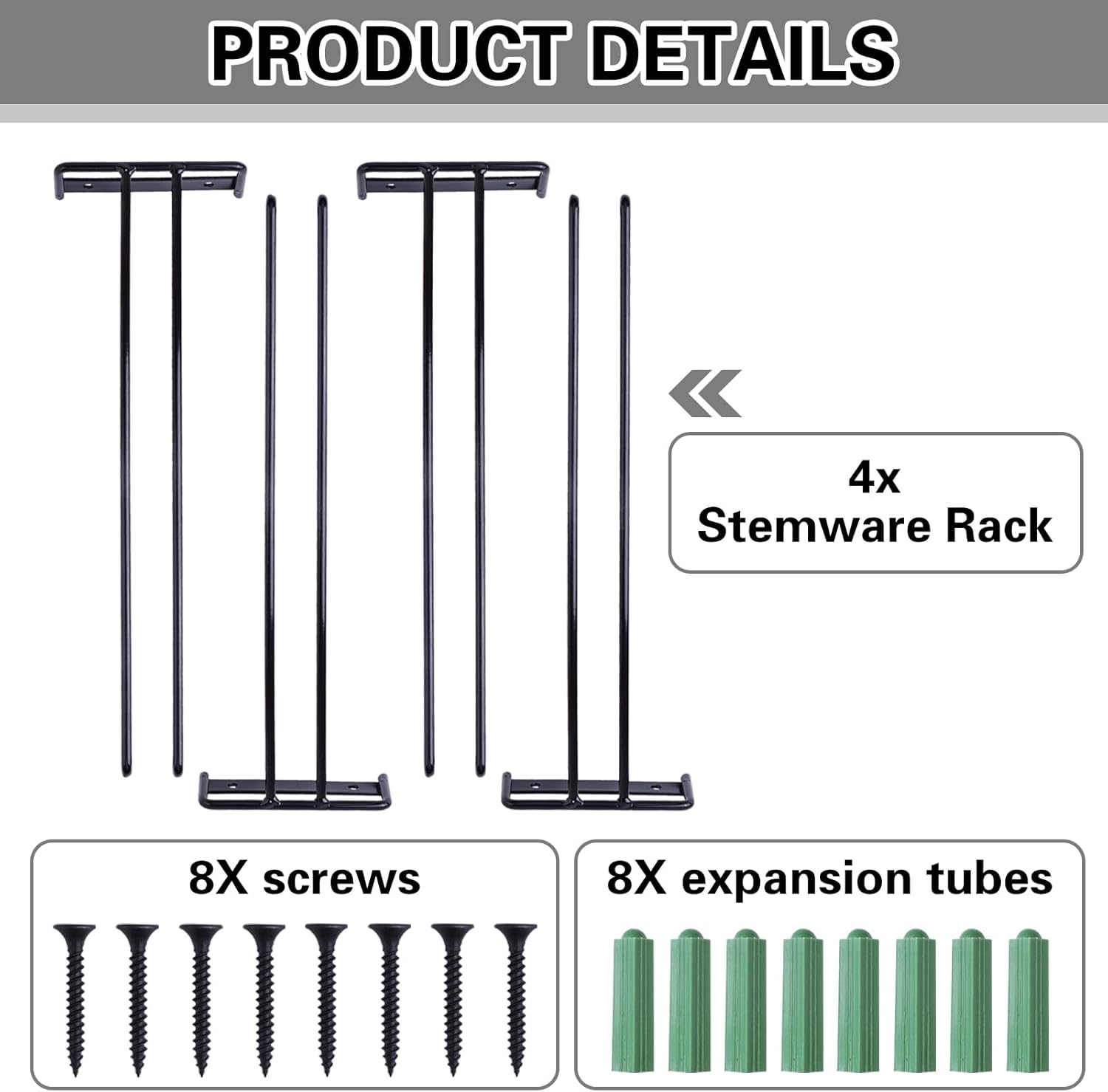 118 Inch Wine Glass Rack Set of 4 Metal Holder