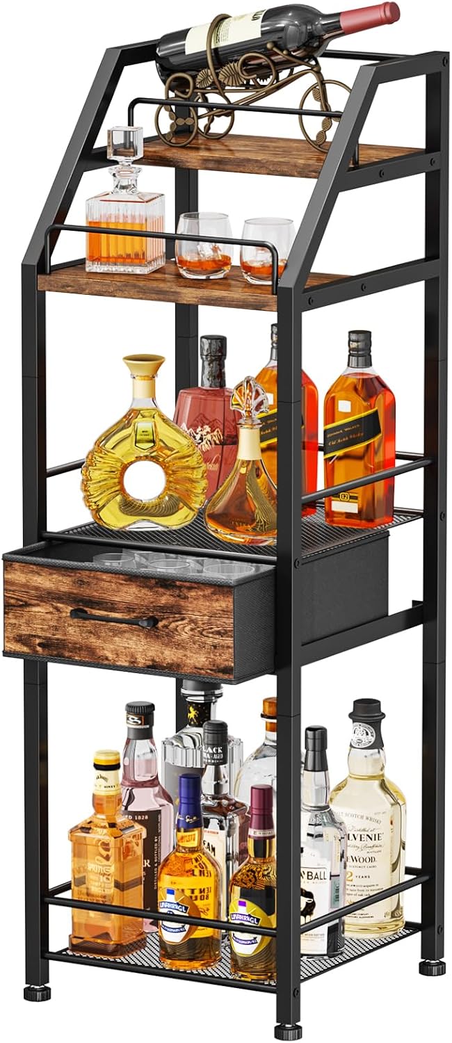 HapiRm 4-Tier Freestanding Wine Rack with Fabric Drawer