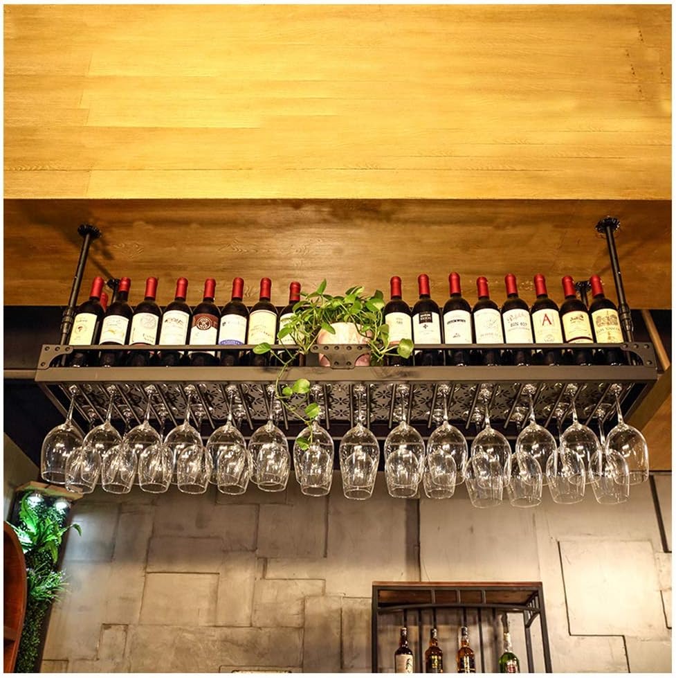 ZJDYDY Adjustable Ceiling Wine Rack with Retro Design