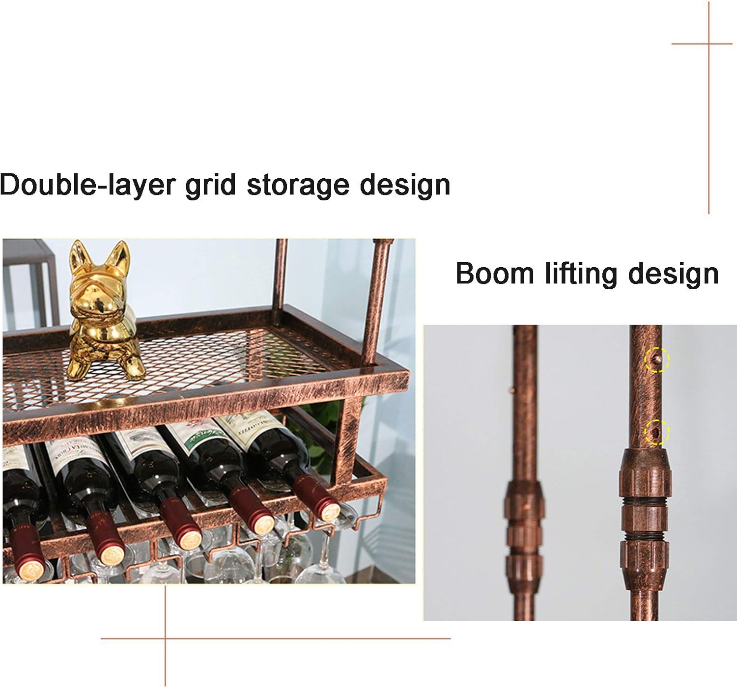 Wall-Mounted Wine Rack with Adjustable Ceiling Bar
