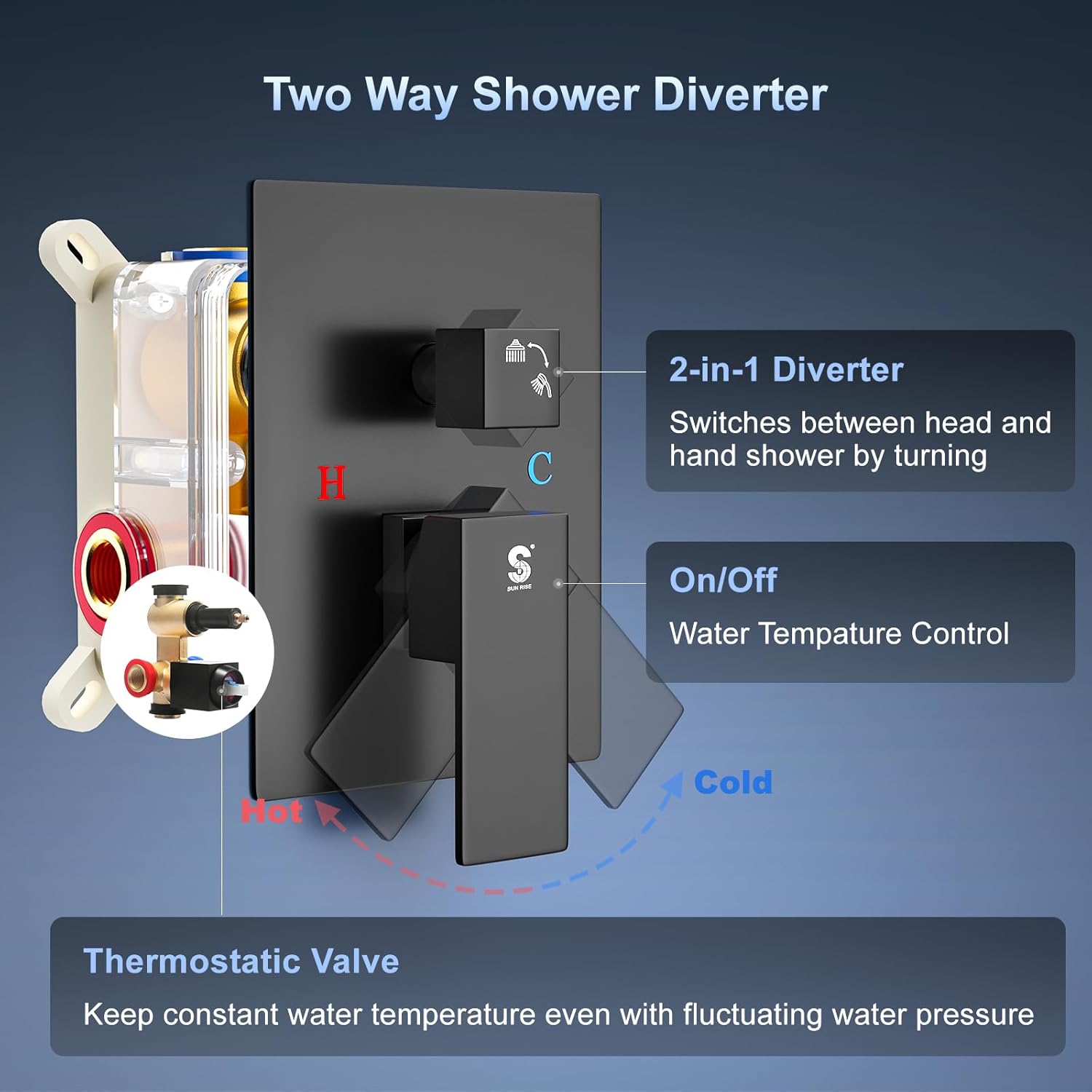 SR SUN RISE 10 Inch Slide Bar Shower Combo Set Matte Black